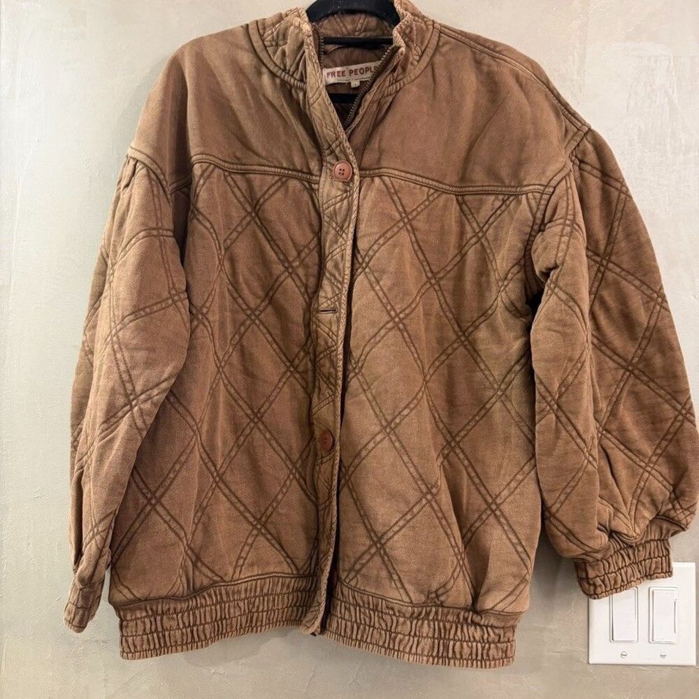 Free People Juno Jacket Quilted Oversized Bomber Zipper Oiled Oak S NEW - Picture 3 of 5